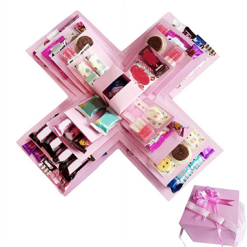 DIY Explosion Gift Box, 5 Layer Snack Explosion Box with Tape and Ribbon, Scrapbooking Boxes, Photo Album, Photo Gifts, Creative Explosion Boxes for Anniversary,Birthday,Valentine's Day - Image 1